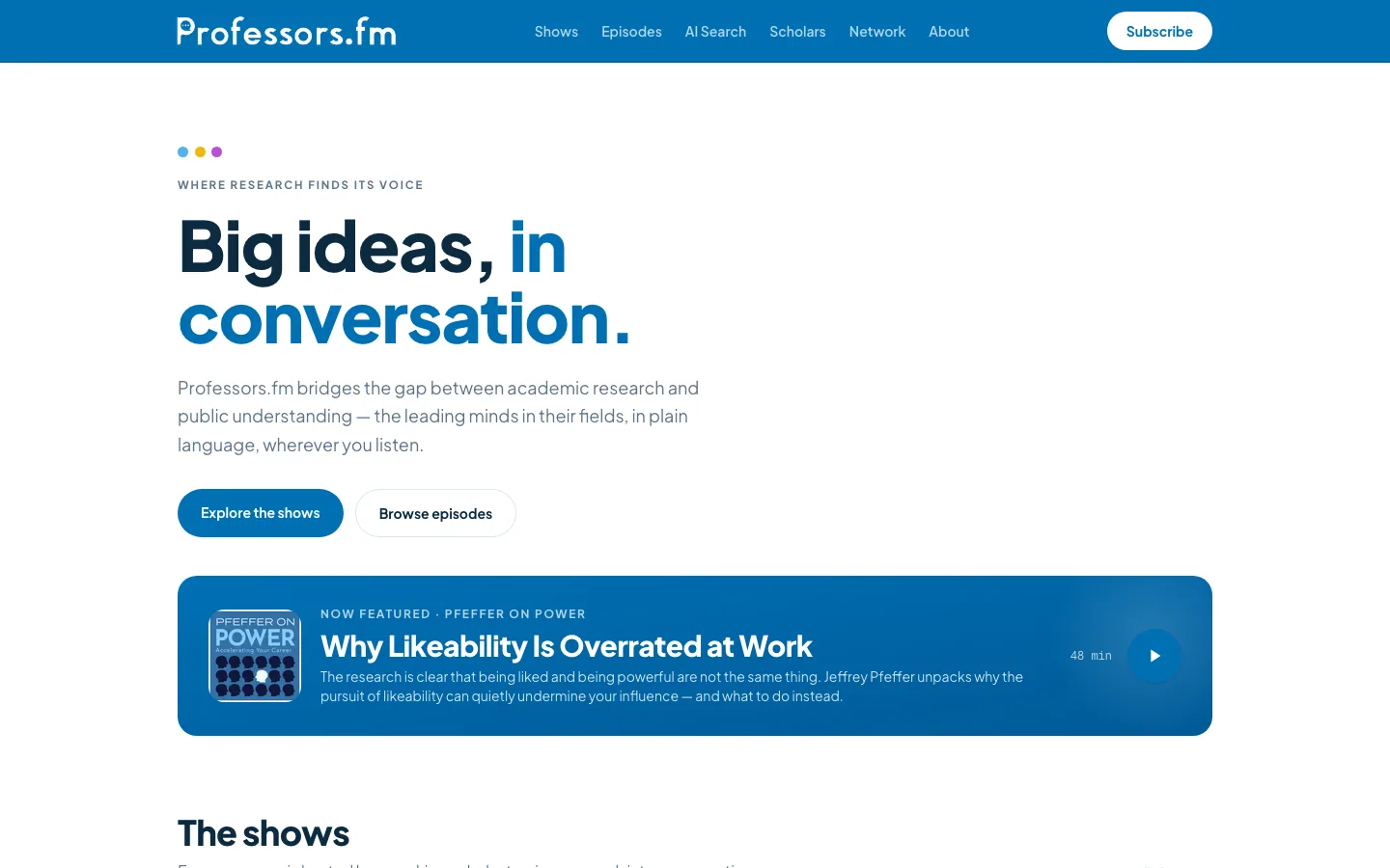 Professors.fm platform homepage